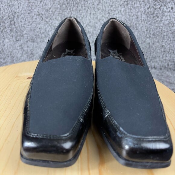 Mephisto Shoes Womens Sz 6.5 Black Patent Leather Slip On Heel Loafer Square Toe - Picture 3 of 11